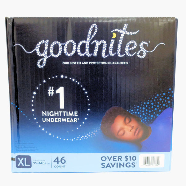 GOODNITES #1 NIGHTTIME UNDERWEAR XL FITS SIZES 14-20/95-140+LBS/46 COUNT/NEW