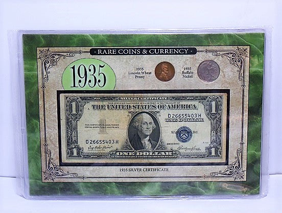 American Coin Treasures 1935 Dollar, Lincoln Wheat Penny & Buffalo Nickel -