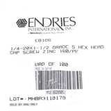 Endries International 1/4-20 X 1-1/2 Grade 5 Hex Head Cap Screw Zinc - 100 Pack -