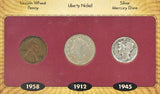 American Coin Treasure 1958 Wheat Penny, 1912 Liberty Nickel, 1945 Mercury Dime -